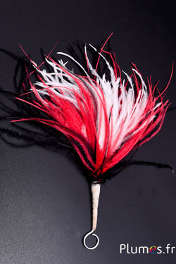 Plumet autruche avec anneau - ht 18 cm - noir-blanc-rouge